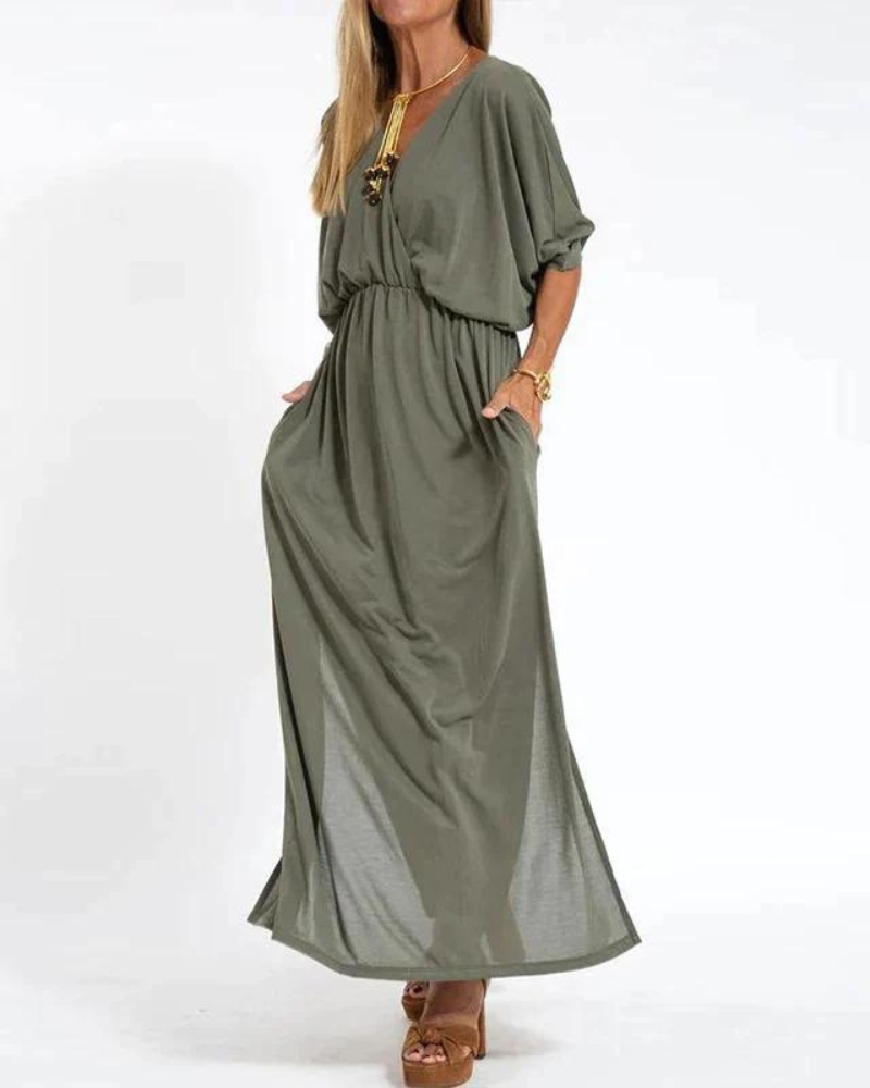Adele – Vintage-Maxikleid - Armeegrün - - Cow Clothing
