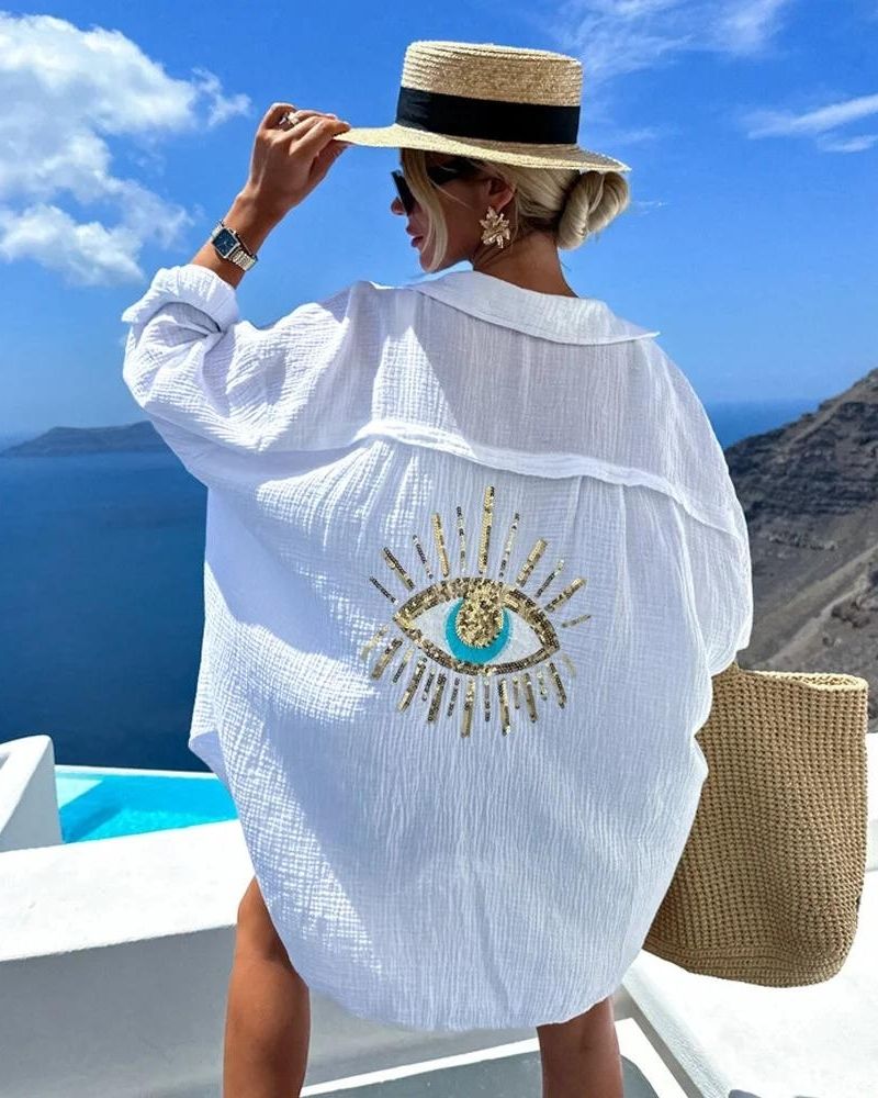 Funkelndes Pailletten- und Perlen-Casualshirt