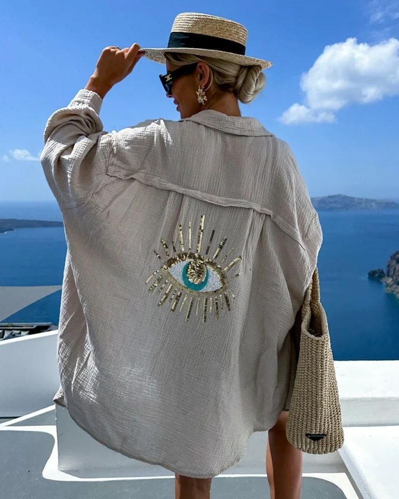 Funkelndes Pailletten- und Perlen-Casualshirt