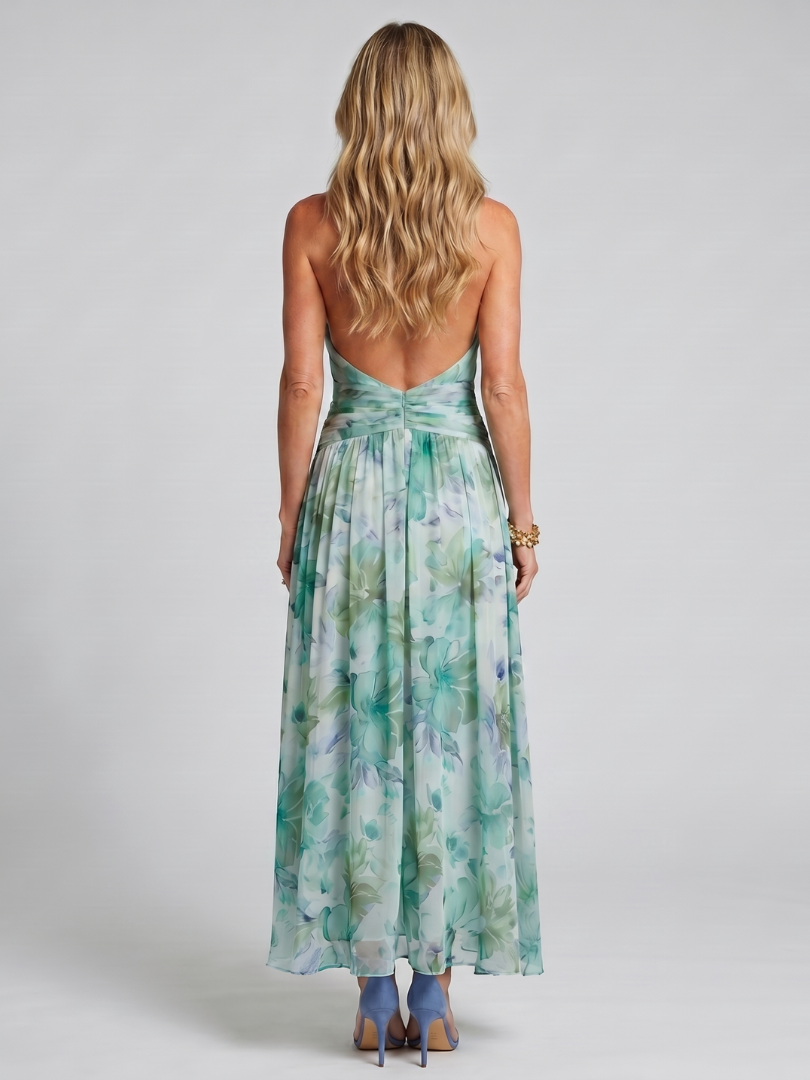 Portia | Plissee-Neckholder-Midikleid mit weichem Blumenmuster - - - DUUWE