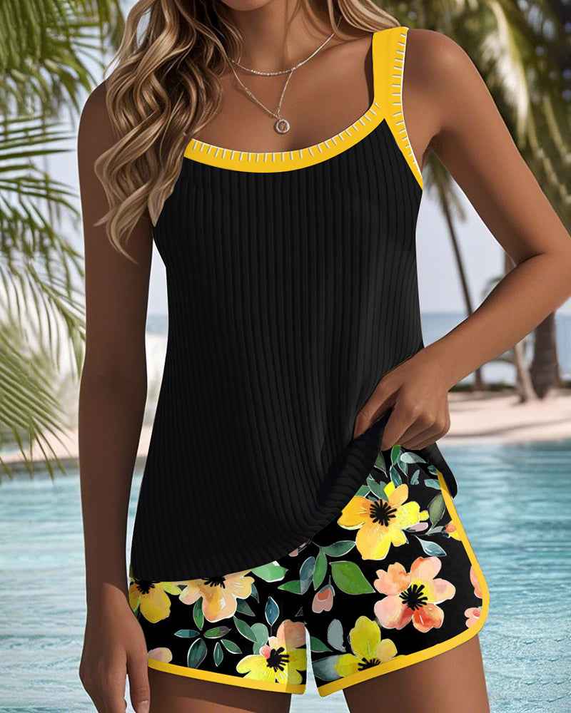 Maren Blütenprint Badeanzug-Tanktop mit passendem Boxer-Unterteil