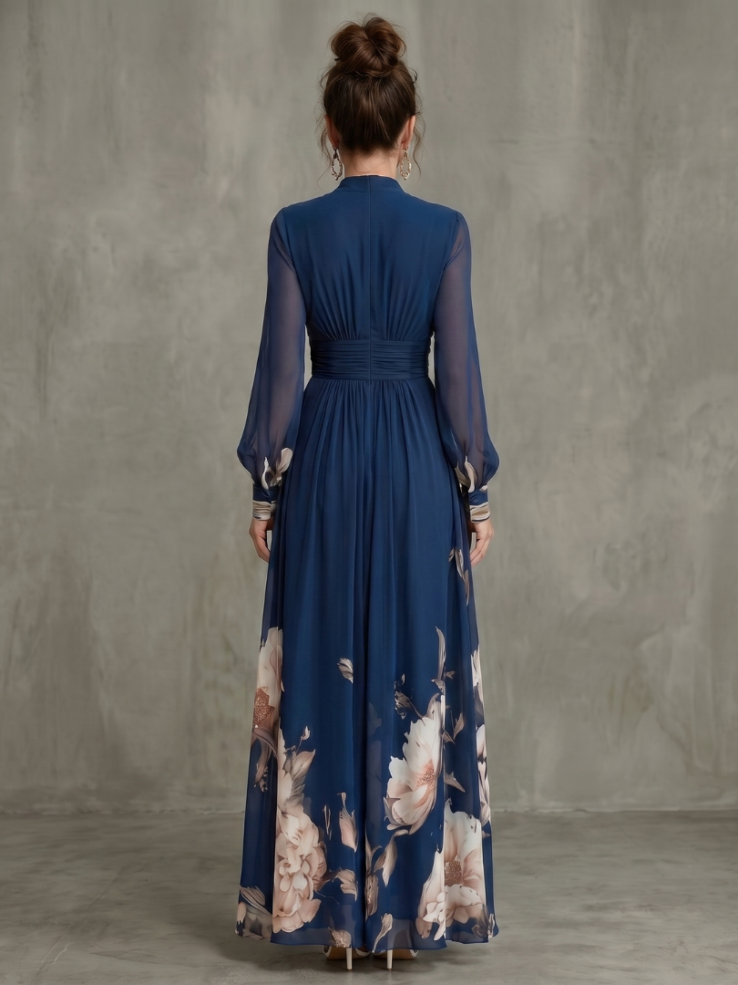 Ziva | Maxikleid mit plissierten, transparenten Ärmeln - - - DUUWE