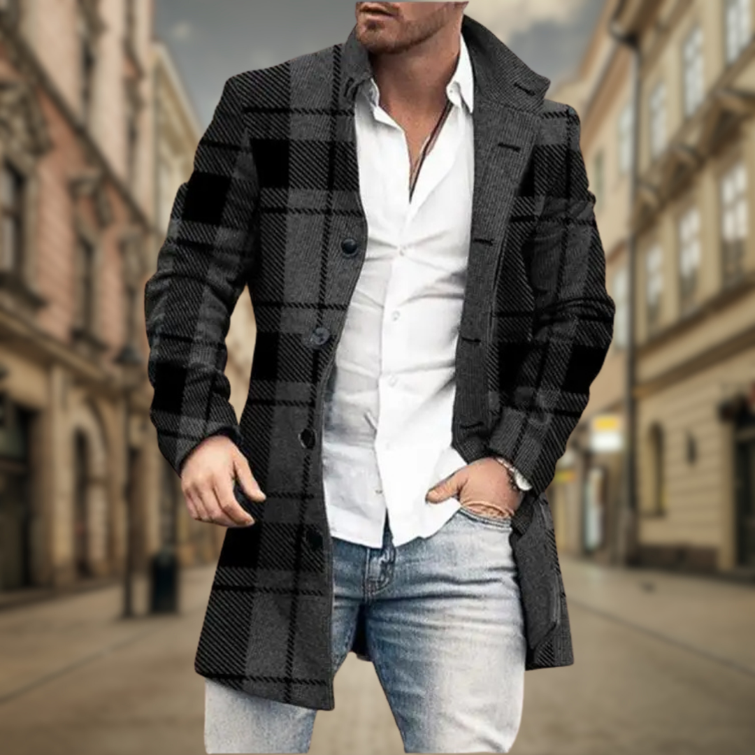 Adriano | Elegant and Timeless Coat Elegant | Elegant | Elegant - Dark Gray Plaid - Coat - Concept Fashionlab