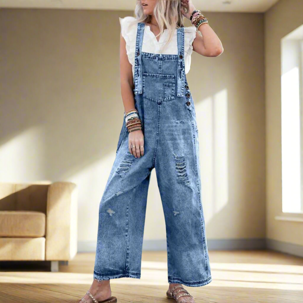 Vintage-Wash Verstellbarer Jumpsuit – Retro-Chic, figurschmeichelnde Passform