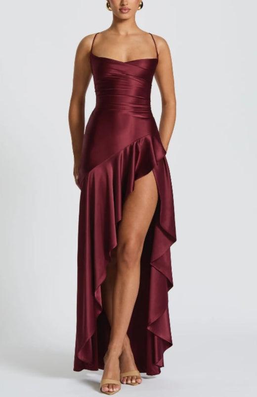 Elegant Maxi Dress with Halter Neckline and Backless Design with Ruffles - Pink - Maxi Dress - Concept Fashionlab