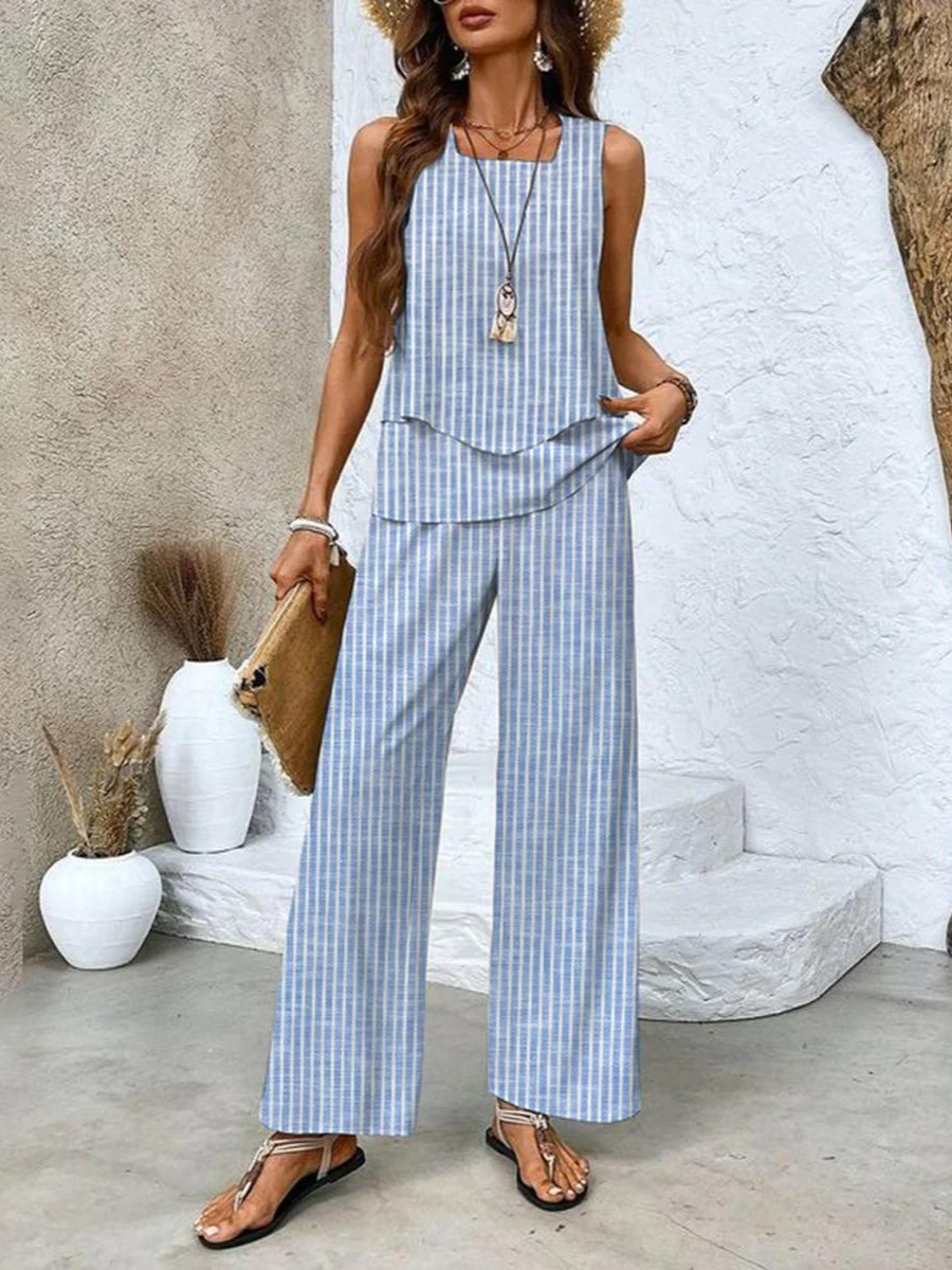 Nora™ – Elegantes zweiteiliges Sommerset - Gestreift - - Cow Clothing
