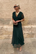 Glamouröses V-Ausschnitt-Maxikleid für eine Fantasy-Party - Elegantes Abendkleid