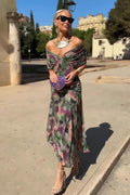 Elegantes Maxikleid mit V-Ausschnitt und traumhaftem Blumenprint – Partytaugliches Kleid Damen
