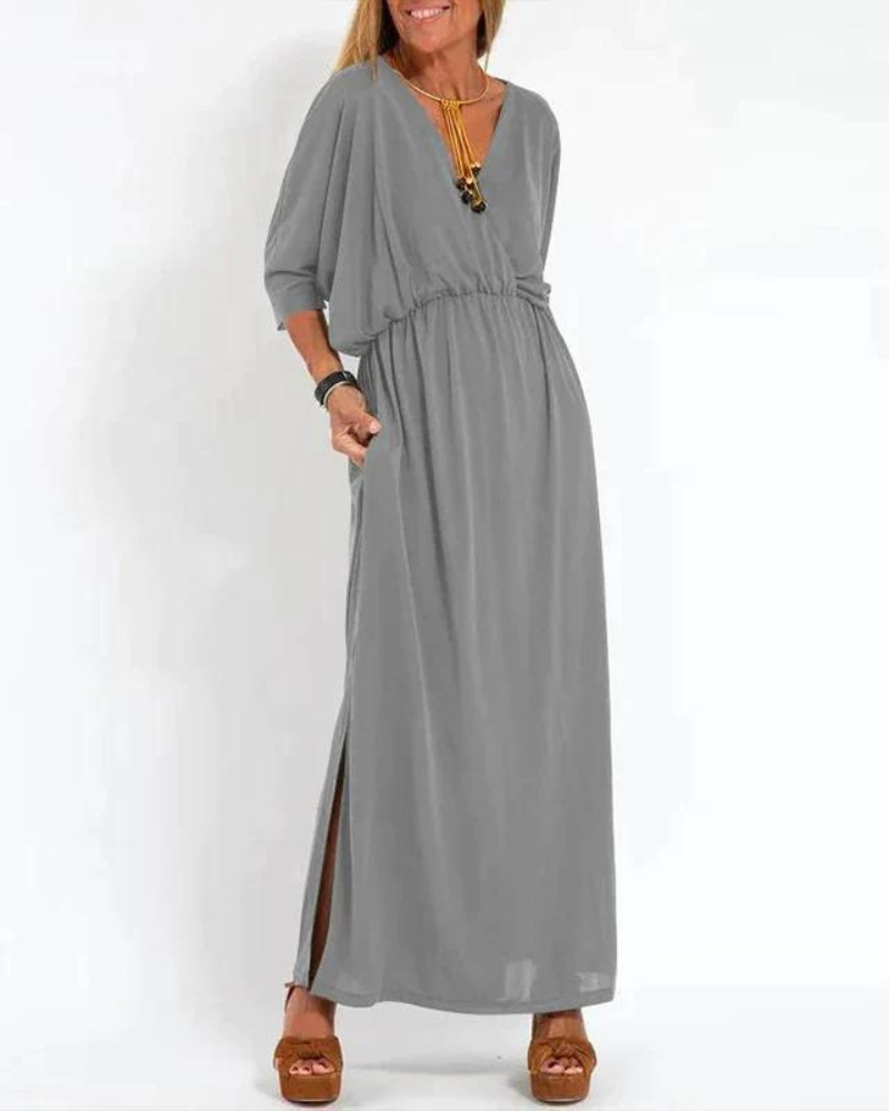 Adele – Vintage-Maxikleid - Hellgrau - - Cow Clothing