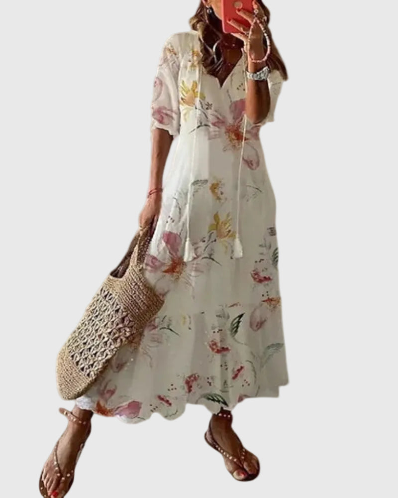 Amalia | Boho Vintage Sommer Maxikleid - Weiß - - Cow Clothing