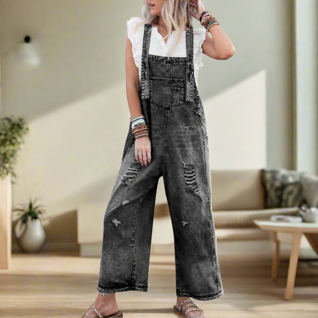 Vintage-Wash Jumpsuit mit verstellbarer Passform