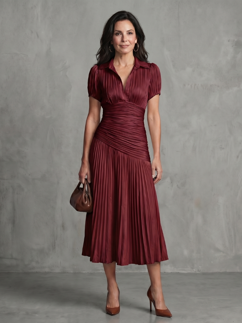 Theodora | Gestreiftes Midikleid mit plissierter Taille - - - DUUWE