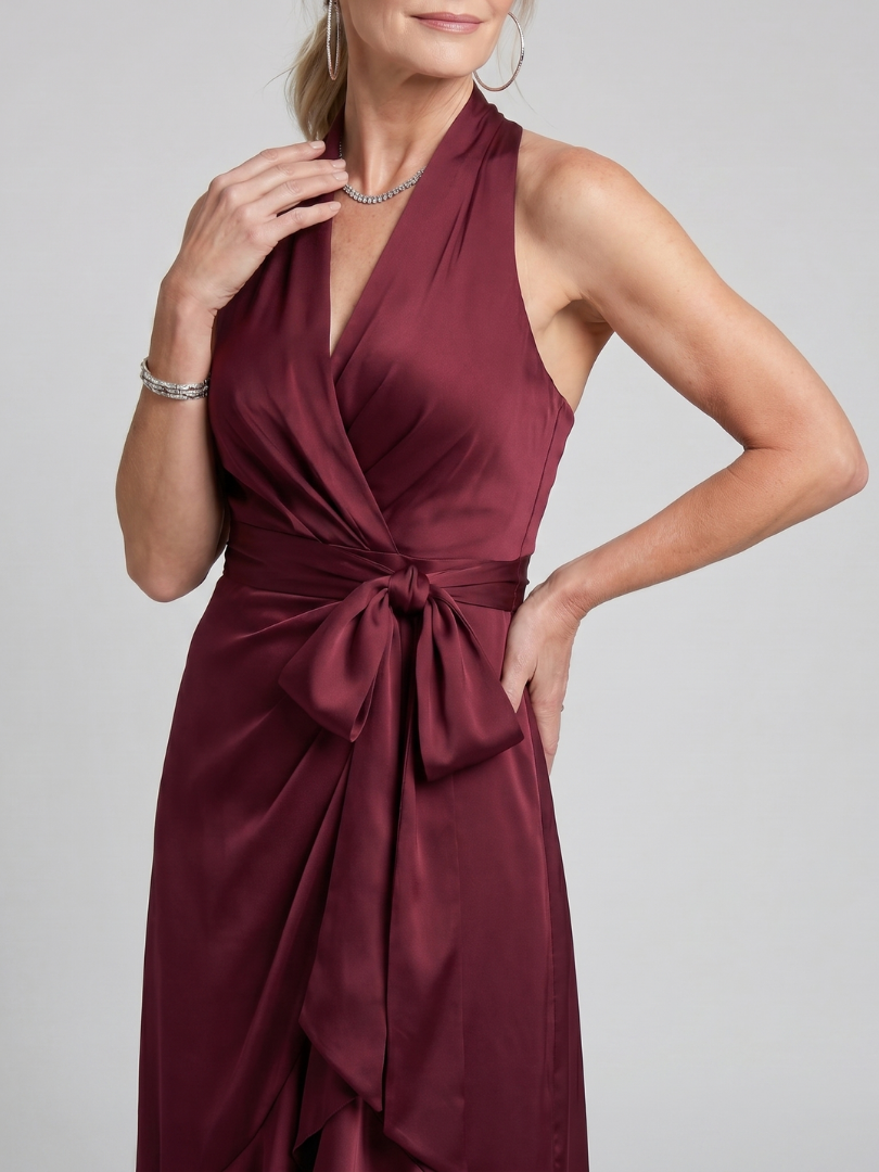 Honora | Neckholder-Wickelkleid mit asymmetrischem Saum - - - DUUWE