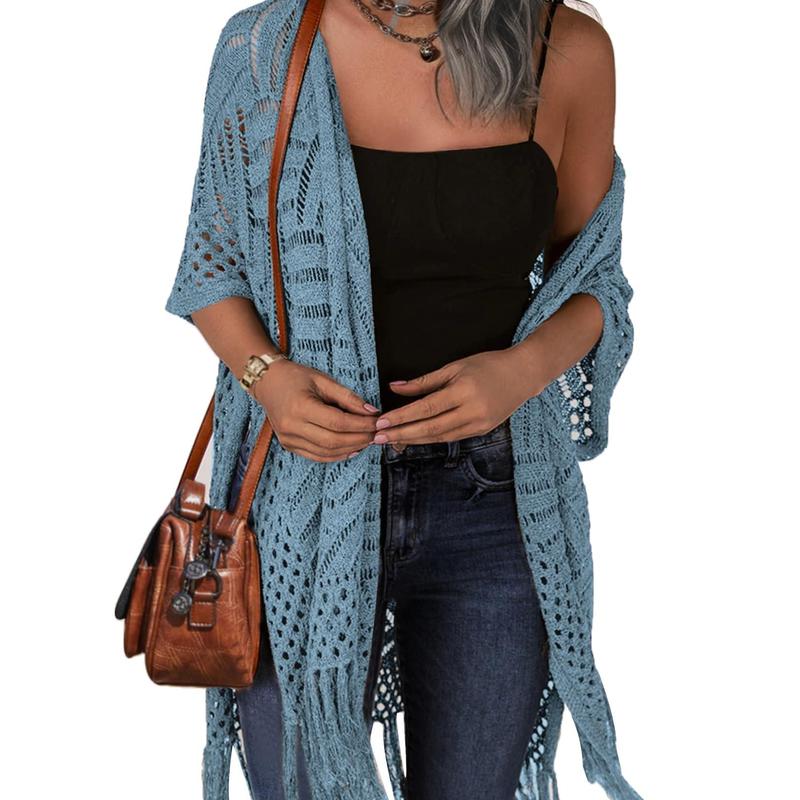Cozy Summer Hollow-Out Tassel Outerwear - Sky Blue One Size - Outerwear - Concept Fashionlab