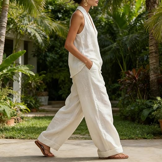 Ainhoa | Kombi-Set aus entspanntem Tanktop und Hose mit weitem Bein - - - Cow Clothing