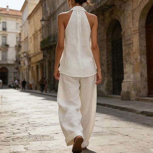 Ainhoa | Kombi-Set aus entspanntem Tanktop und Hose mit weitem Bein - - - Cow Clothing