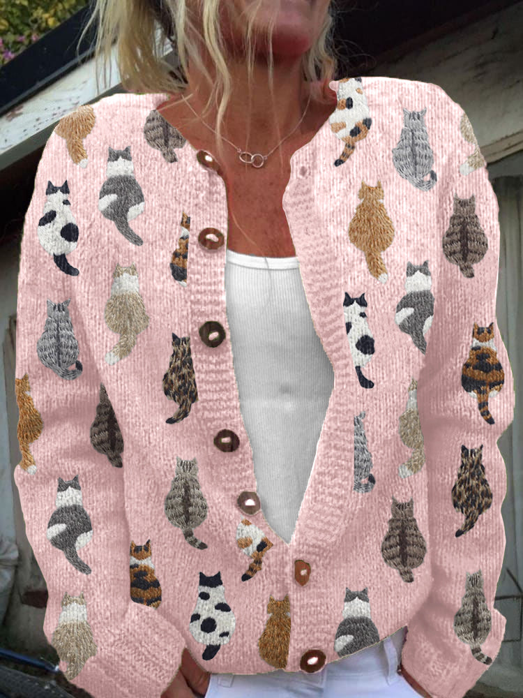 Galerie des Chats Künstlerischer Cardigan - Rosa - - Cow Clothing