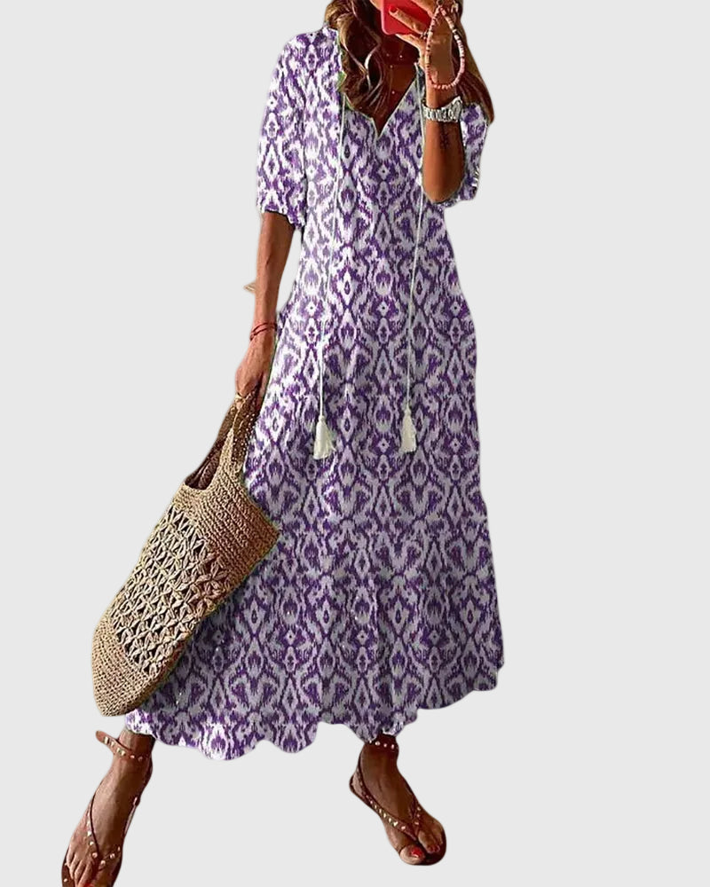 Amalia | Boho Vintage Sommer Maxikleid - Lila - - Cow Clothing