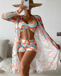 Damen 3-teiliges bedrucktes Bikini-Set