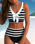 Damen Gestreifter Bikini mit hohem Bund
