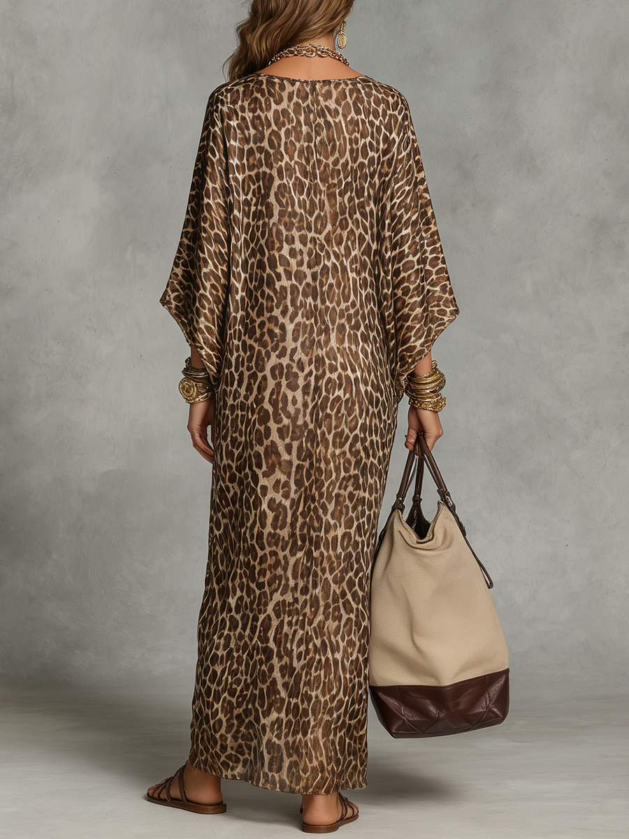 Gehobenes Maxi-Kleid mit Leopardenmuster und verdrehtem Vorderteil - - Maxi Dress - Concept Fashionlab