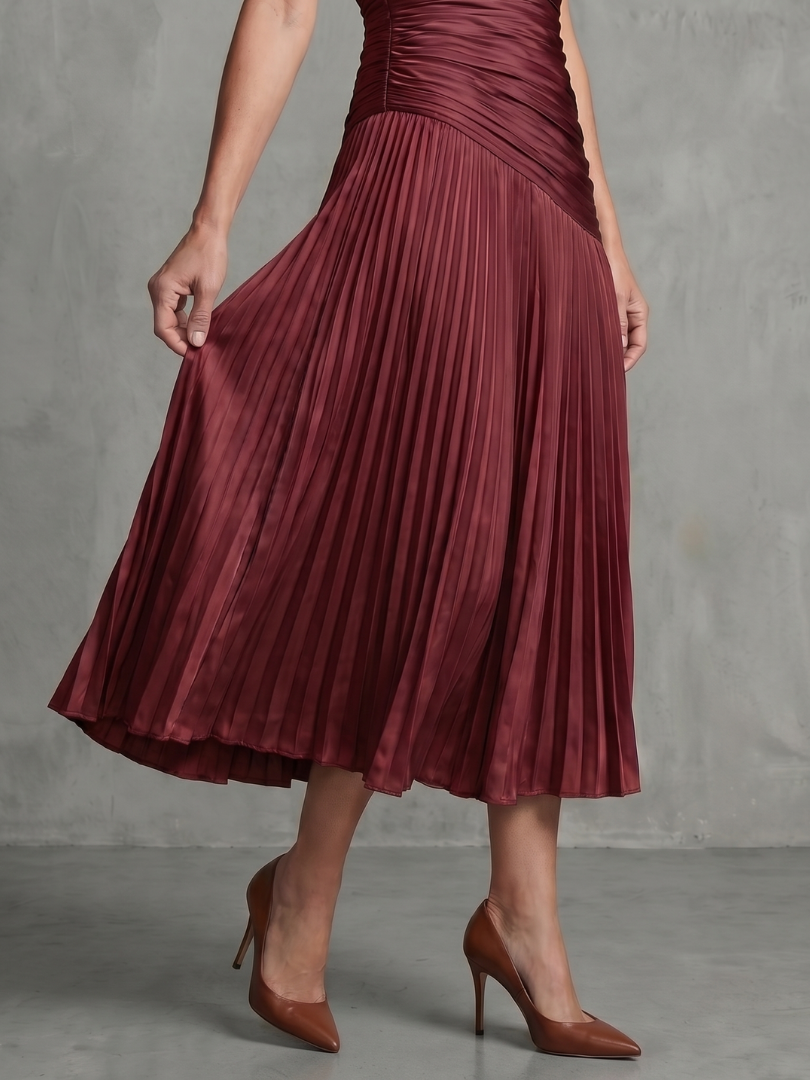 Theodora | Gestreiftes Midikleid mit plissierter Taille - - - DUUWE