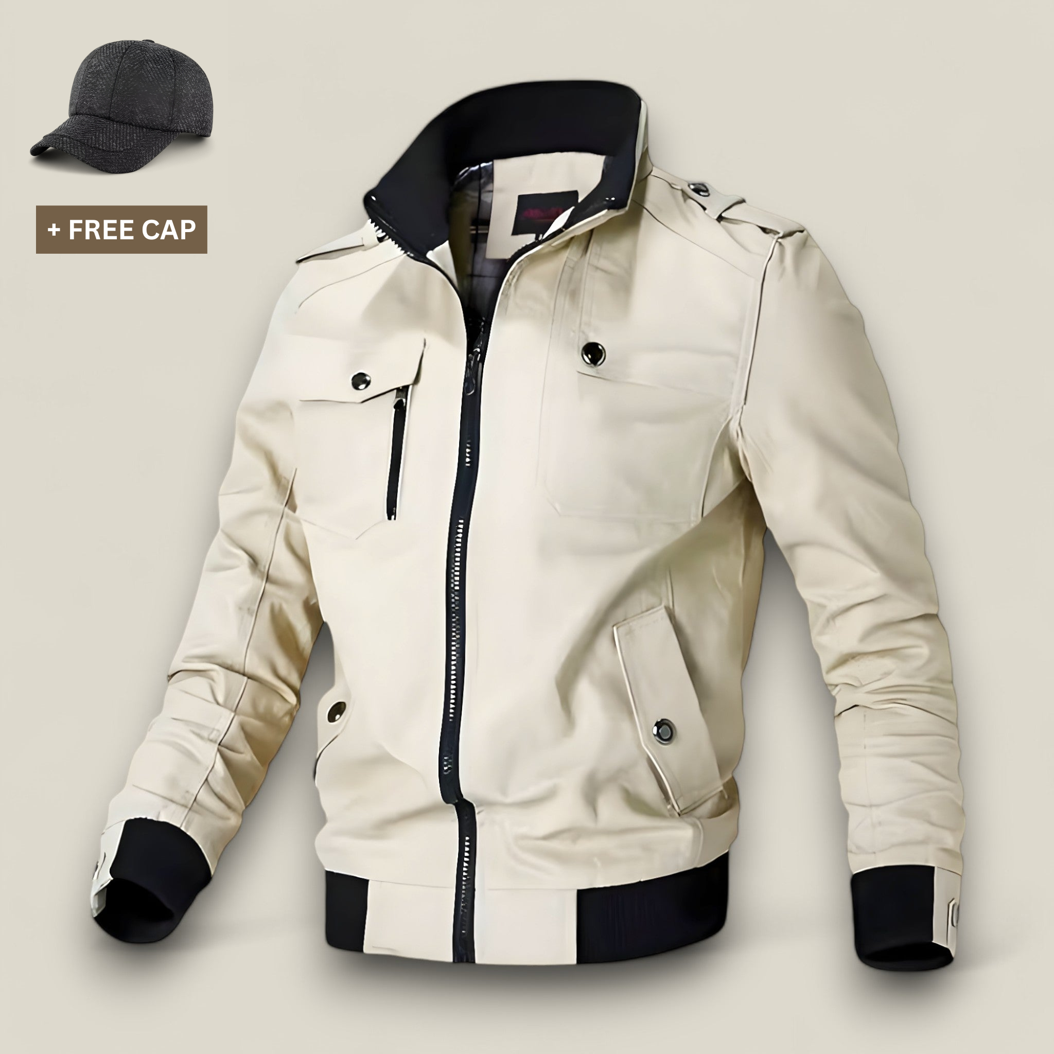 Luca | Herren Bomberjacke - Slim Fit - Kaki Kostenlose Mütze - - Concept Fashionlab