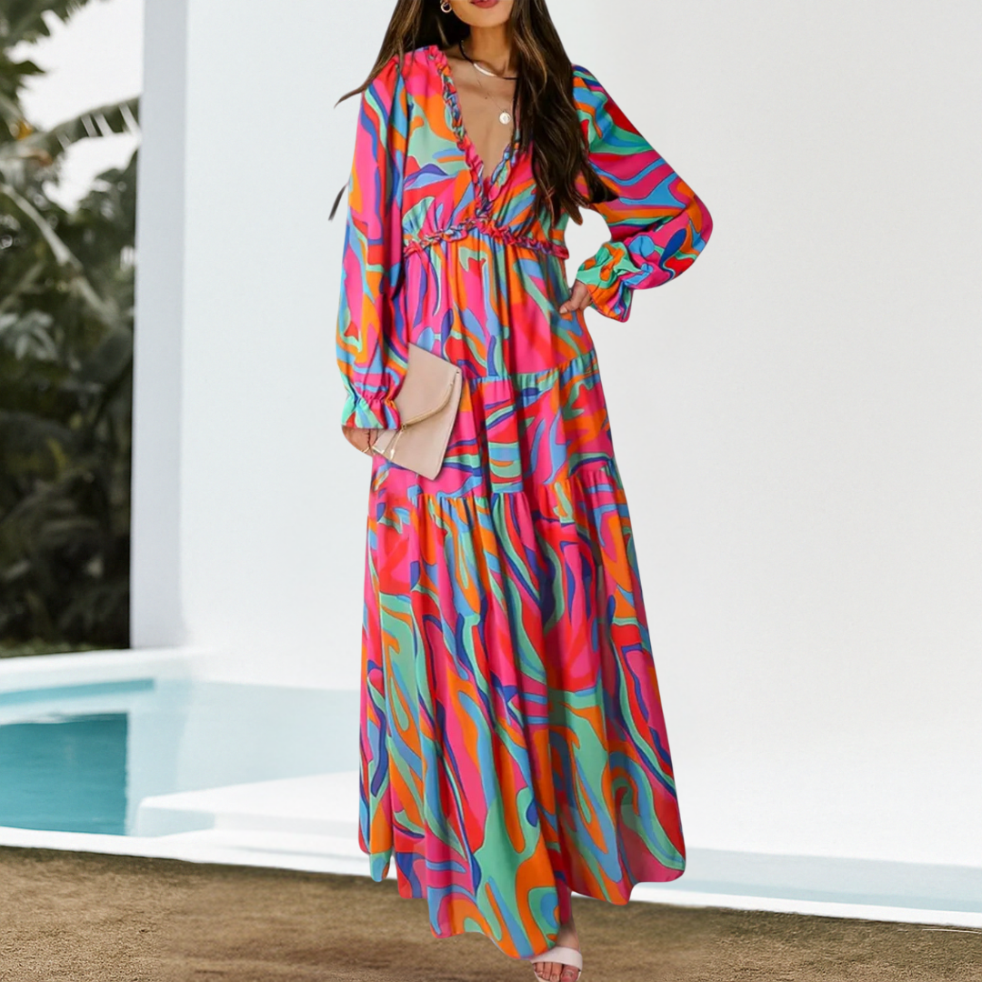 Juliana – Elegantes Blumenkleid - Rot - - Cow Clothing