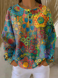 Lebhaftes Blumenmuster-Strickpullover