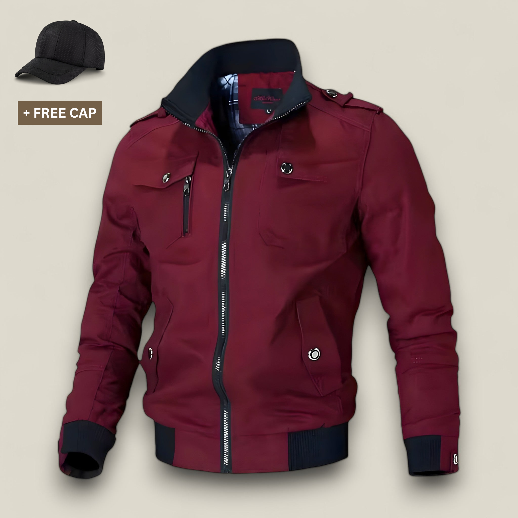 Luca | Herren Bomberjacke - Slim Fit - Rot Kostenlose Mütze - - Concept Fashionlab