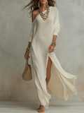 Boho-Einschulter-Maxikleid mit Textur in zartem Elfenbein