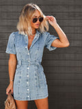 Damen Chloe Denim-Mini-Kleid mit Gürtel und Knopfleiste