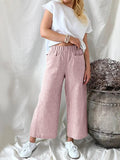Gestreifte Leinenhose mit hohem Bund und weitem Bein