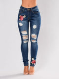 Luna Rose Bestickte Skinny-Jeans aus Denim im Used-Look