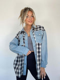 Evie Denim- und Plaid-Hybrid-Hemd