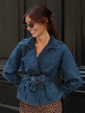 Damen Seren Minimalistische Jeansjacke mit Gürtel