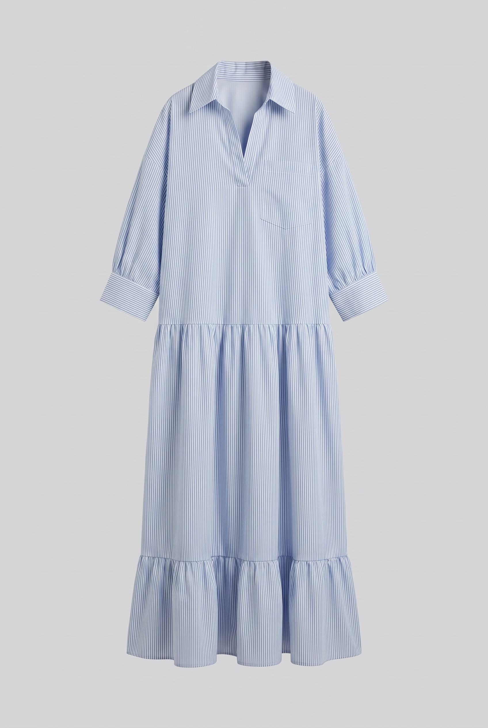 Blau gestreiftes lockeres Shirtkleid in Maxi-Länge - Blau - Shirt - Concept Fashionlab