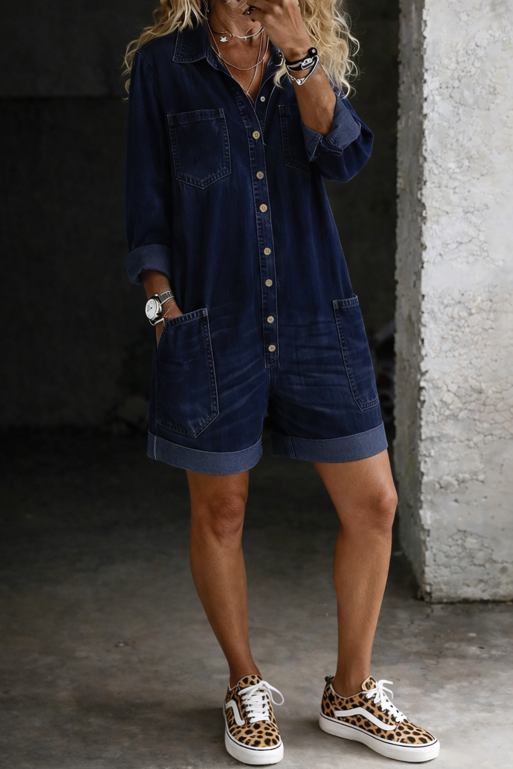 Celia | Denim-Jumpsuit-Shorts - Marine - - Cow Clothing