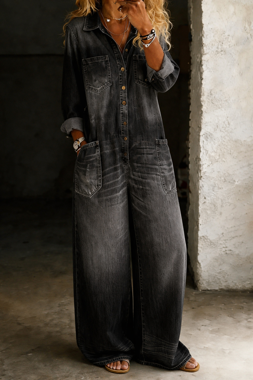 Lena | Lässiger Komfort Jumpsuit - Schwarz - - Denim Collection