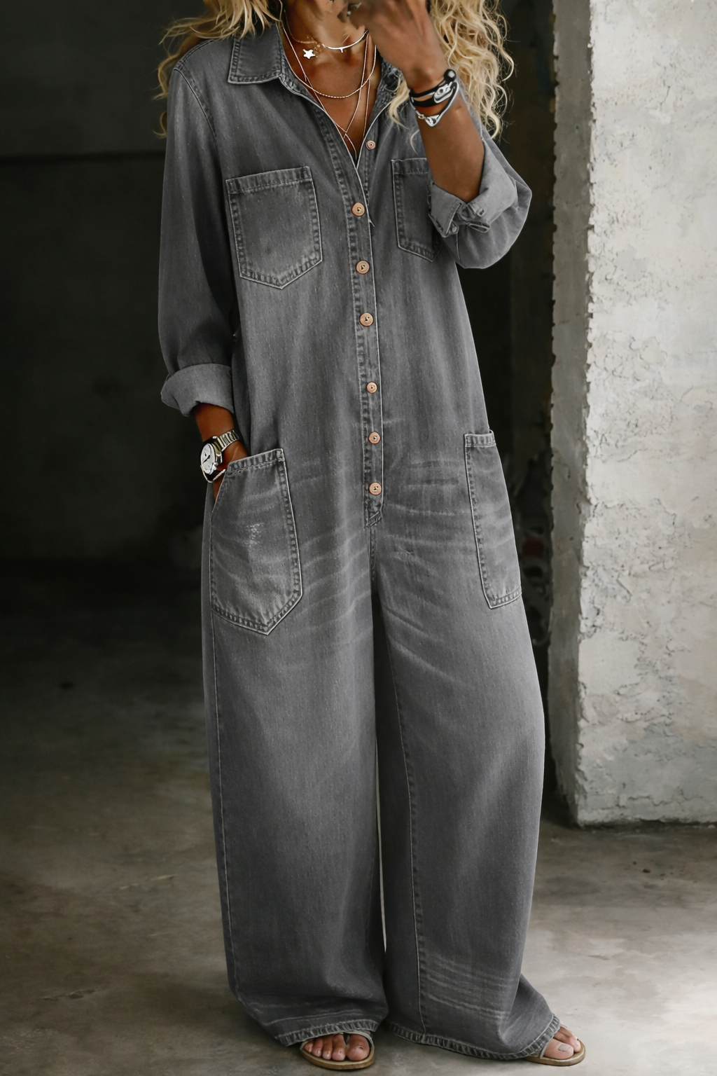 Lena | Lässiger Komfort Jumpsuit - Grau - - Denim Collection