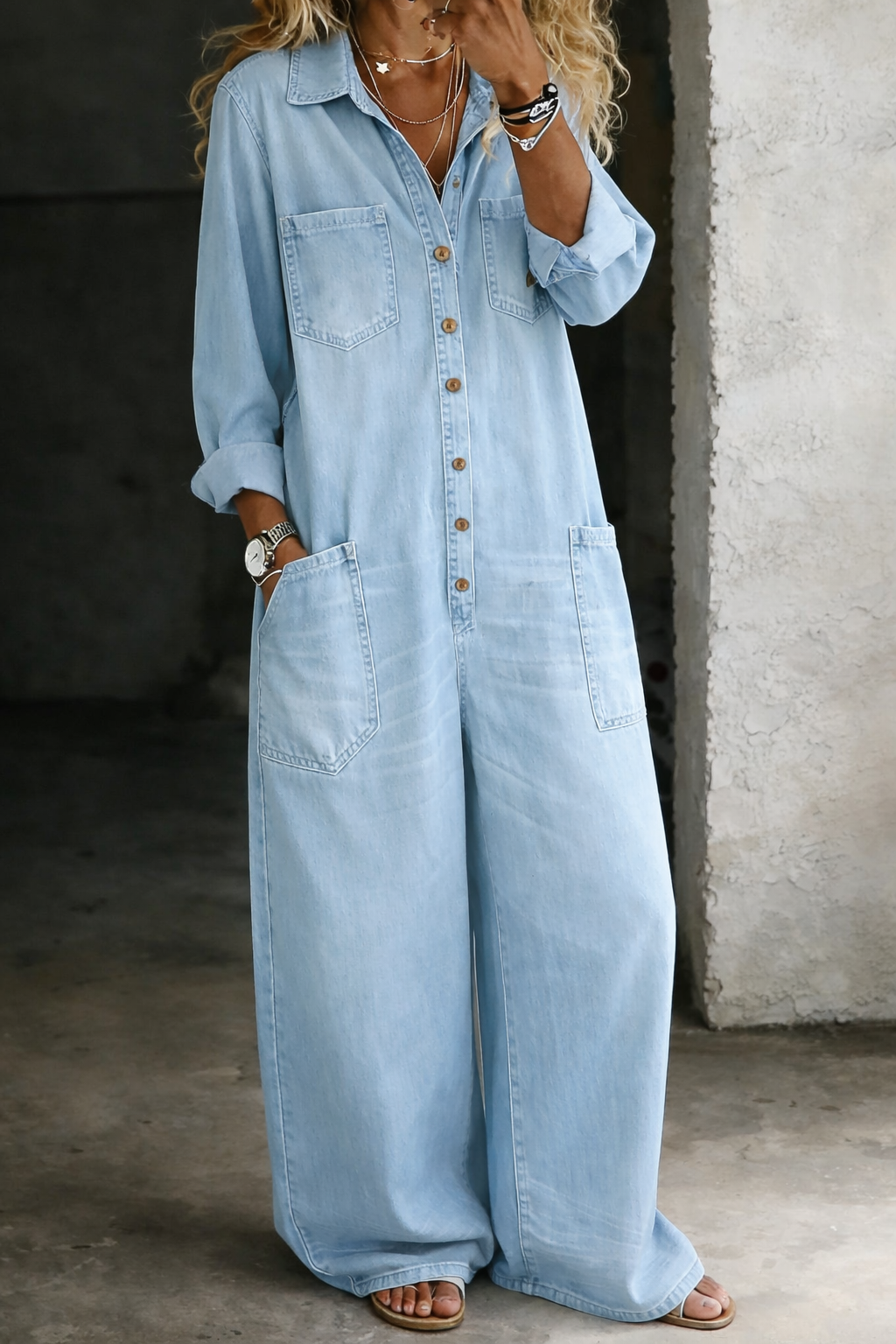 Lena | Lässiger Komfort Jumpsuit - Hellblau - - Denim Collection