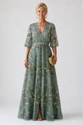 Lina & Emma™ | Kurzärmliges Maxikleid mit Blumenmuster und V-Ausschnitt