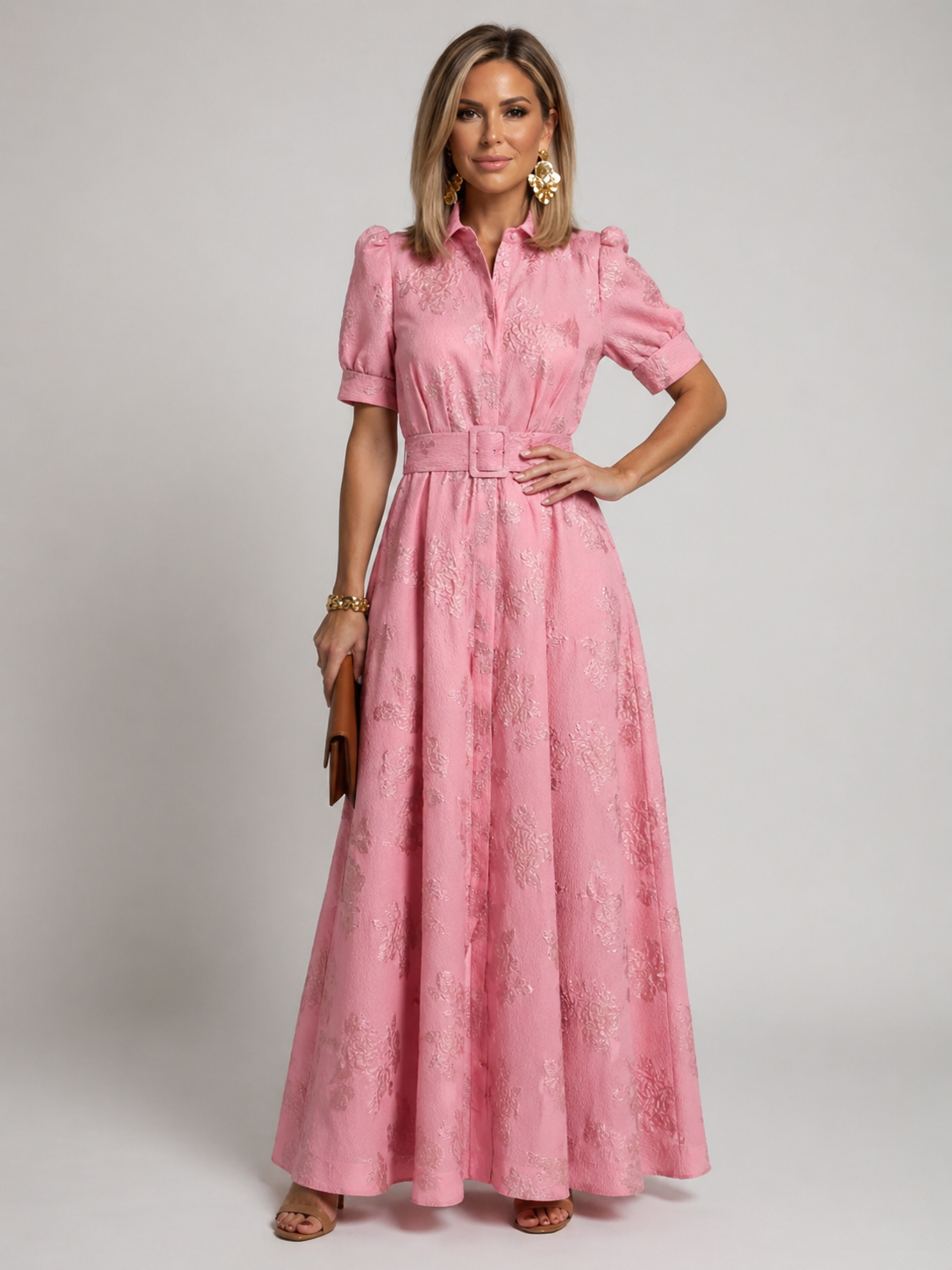 Geblümtes Maxikleid mit Gürtel - - - DUUWE
