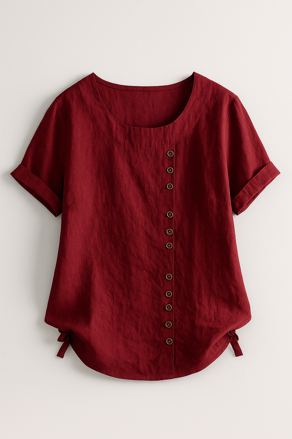 Women's Linen Button-Front Blouse - Lightweight, Breathable and Elegant - Dark red - Blouse - Concept Fashionlab