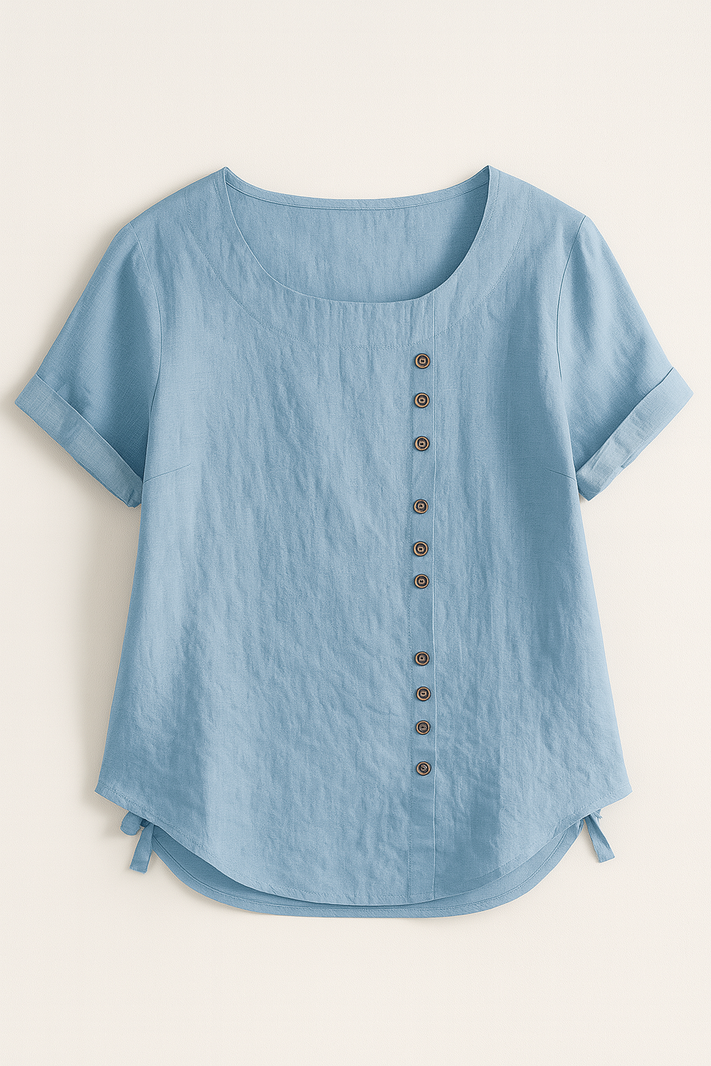 Women's Linen Button-Front Blouse - Lightweight, Breathable and Elegant - Sky blue - Blouse - Concept Fashionlab