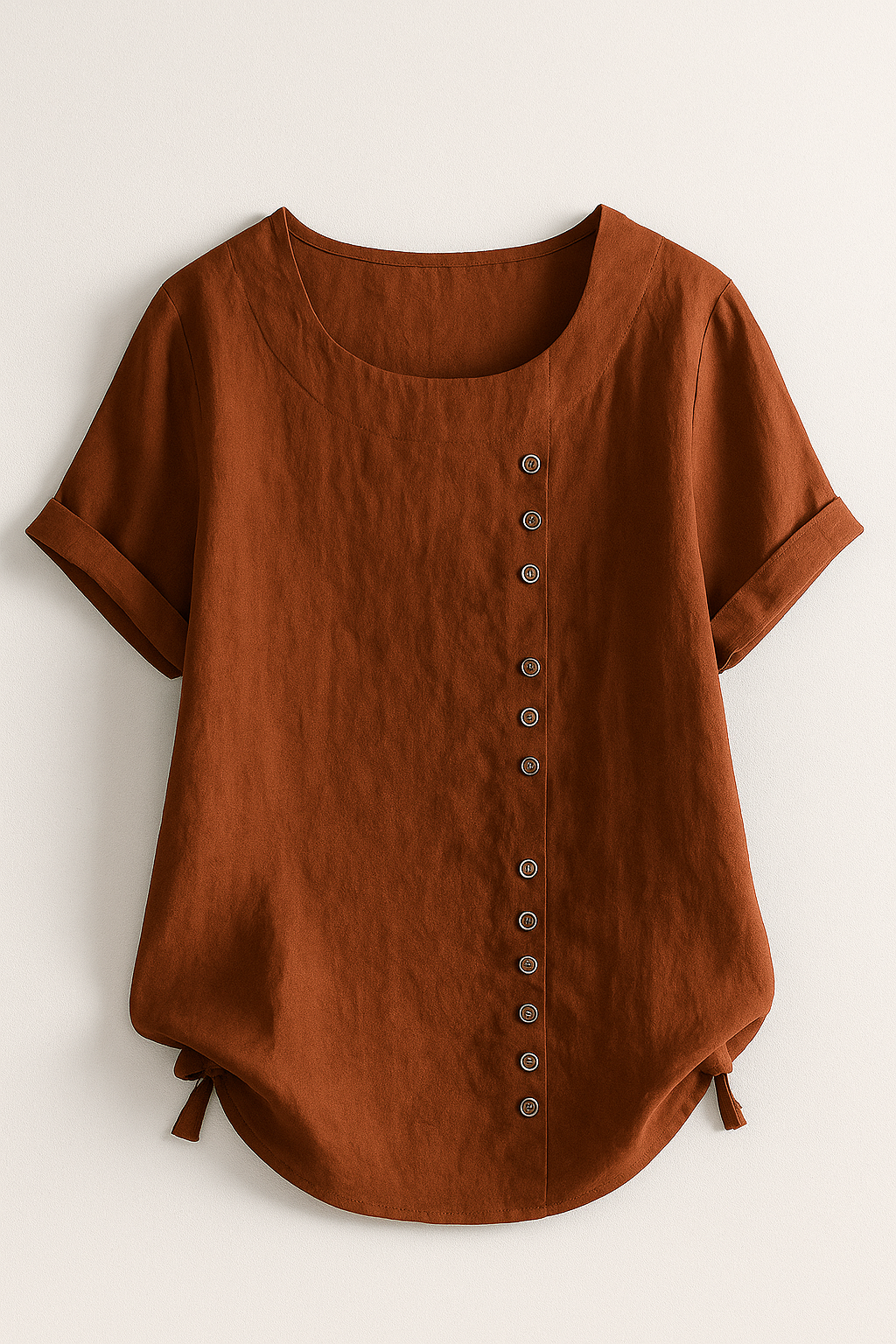Women's Linen Button-Front Blouse - Lightweight, Breathable and Elegant - Brown - Blouse - Concept Fashionlab