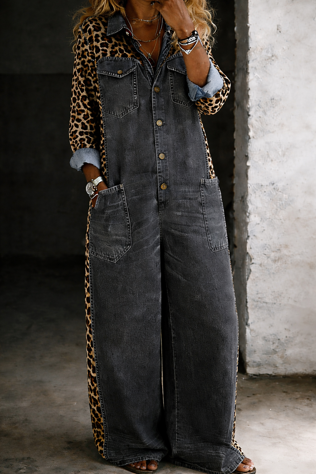 Amanda | Einteiliger Denim-Hemd-Jumpsuit - Schwarz - - Margaret & Rose
