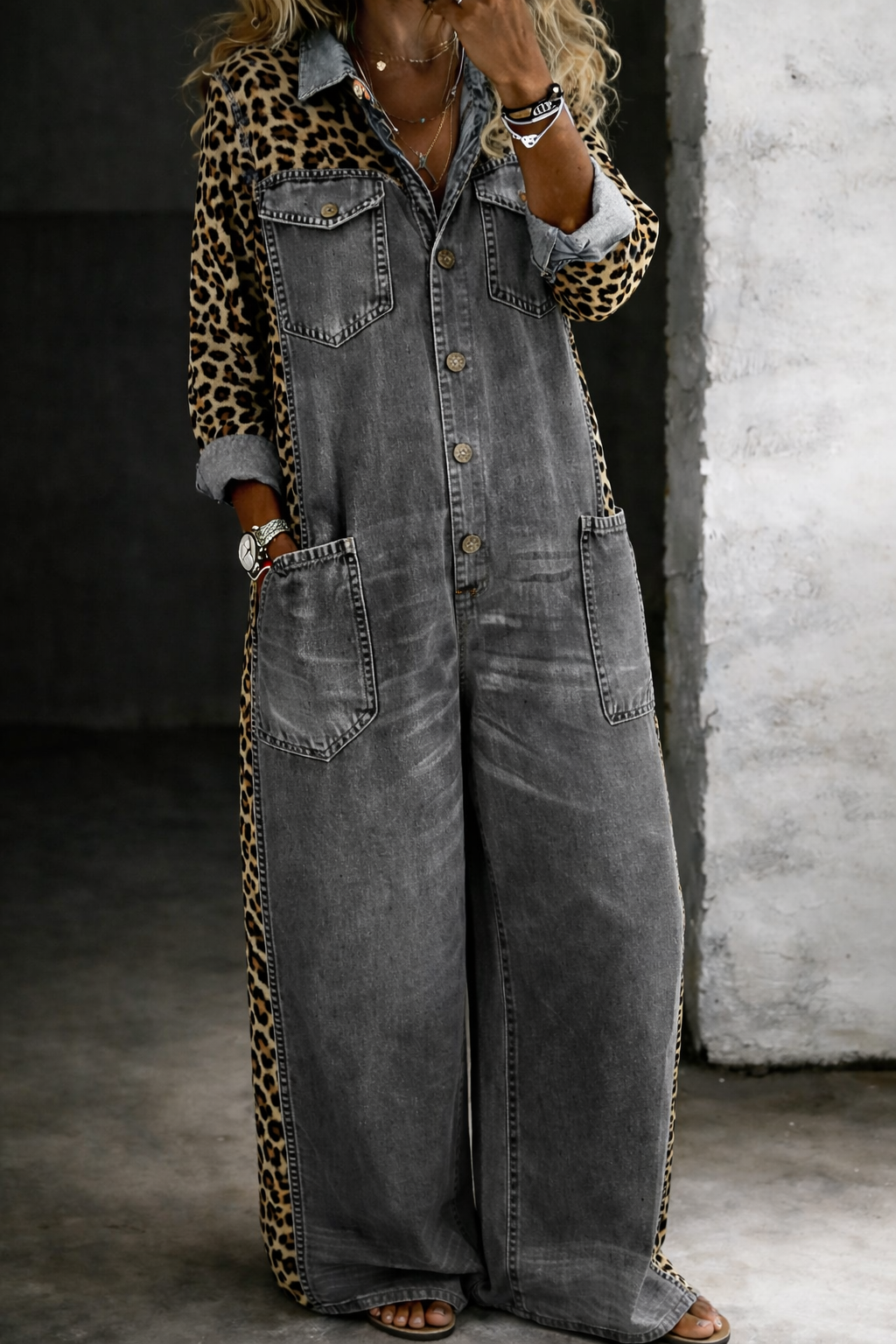 Amanda | Einteiliger Denim-Hemd-Jumpsuit - Grau - - Margaret & Rose