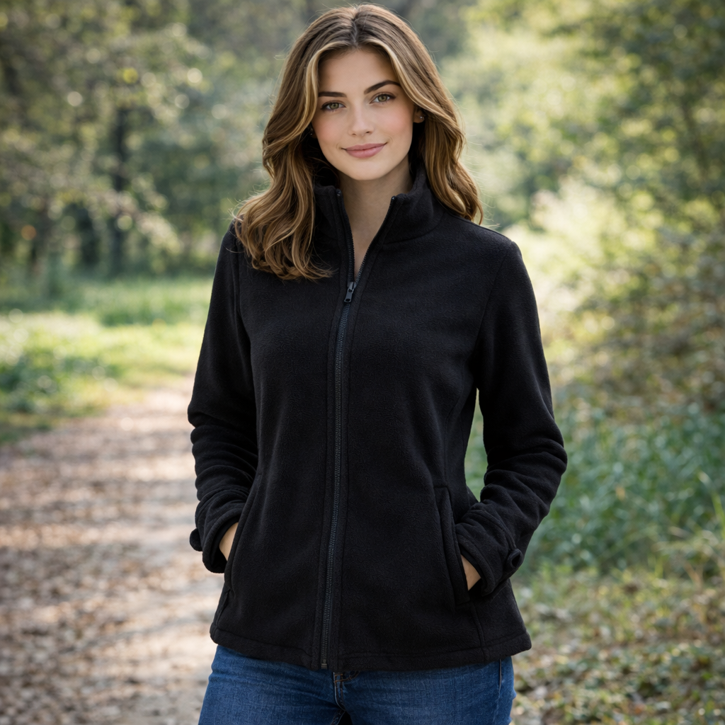 Damen Jacke mit Stehkragen, durchgehendem Reißverschluss und weichem Material