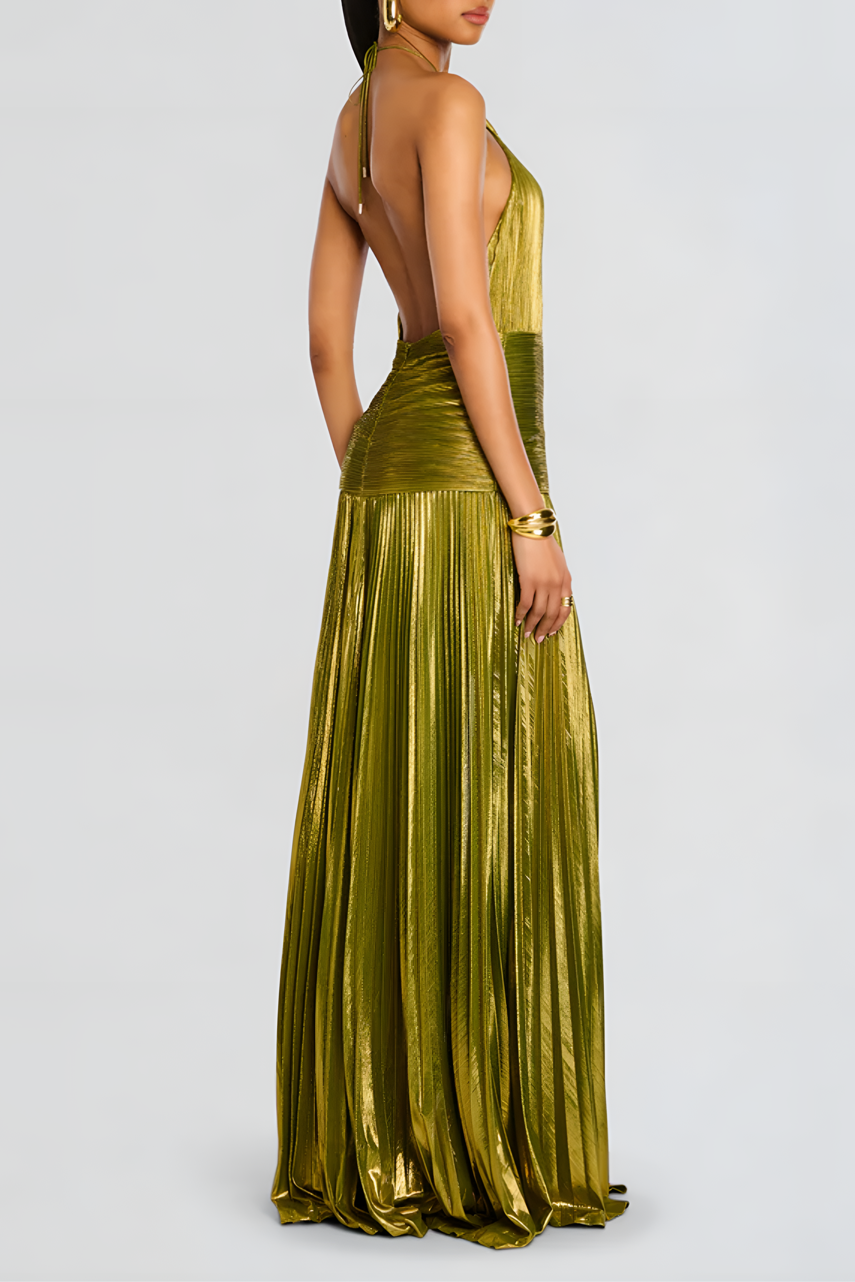 Thalia Metallic Maxi Dress in Peridot for an Elegant and Stunning Style - - Maxi Dress - Concept Fashionlab